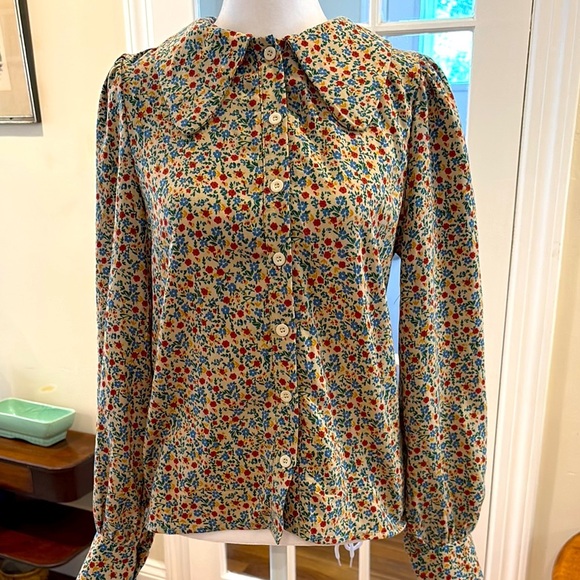 Cider Women’s Puff Sleeve button down Blouse with Peter Pan Collar.  Size S - Picture 1 of 9